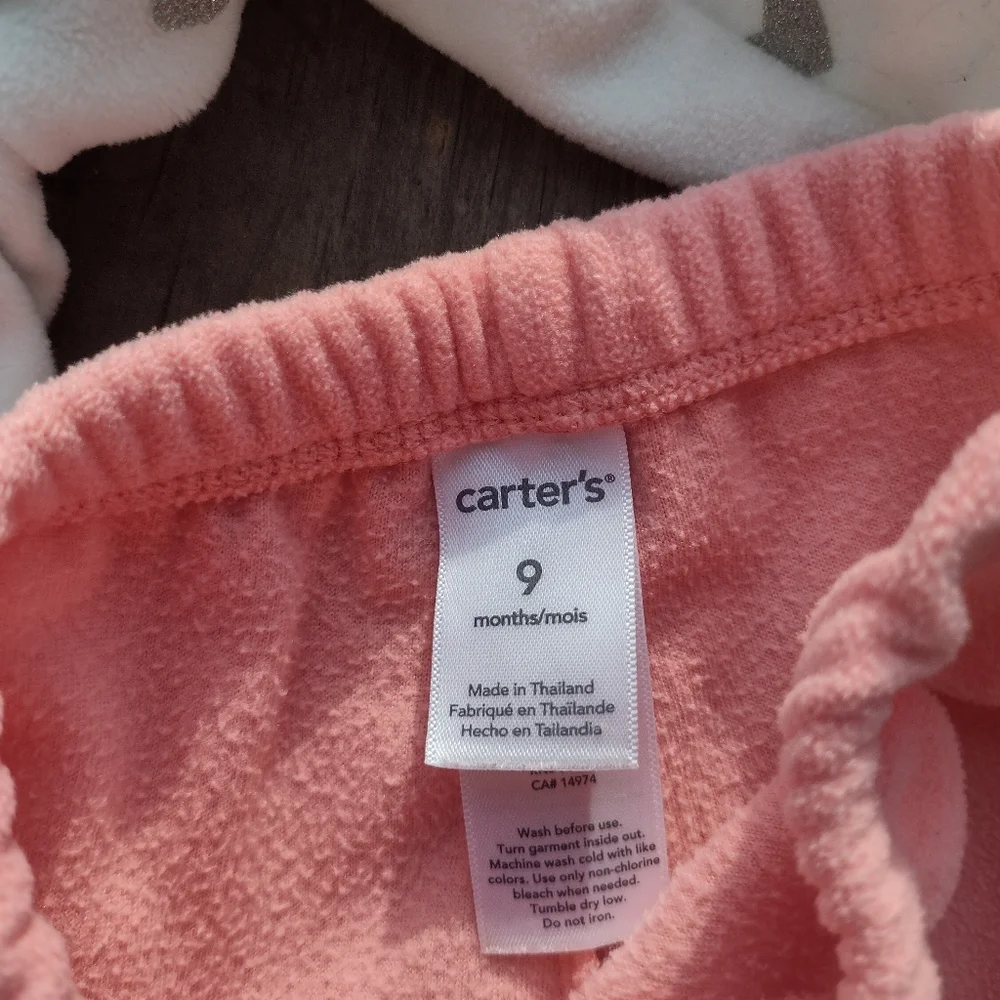 X) Carter’s Baby Girl Outfit 9M White Heart Hoodie Jacket Pink Pants Set 2 Piece